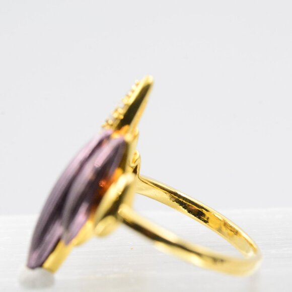 18K Vintage Purple Enamel Ring With Pave Set Diamonds - Picture 9 of 10